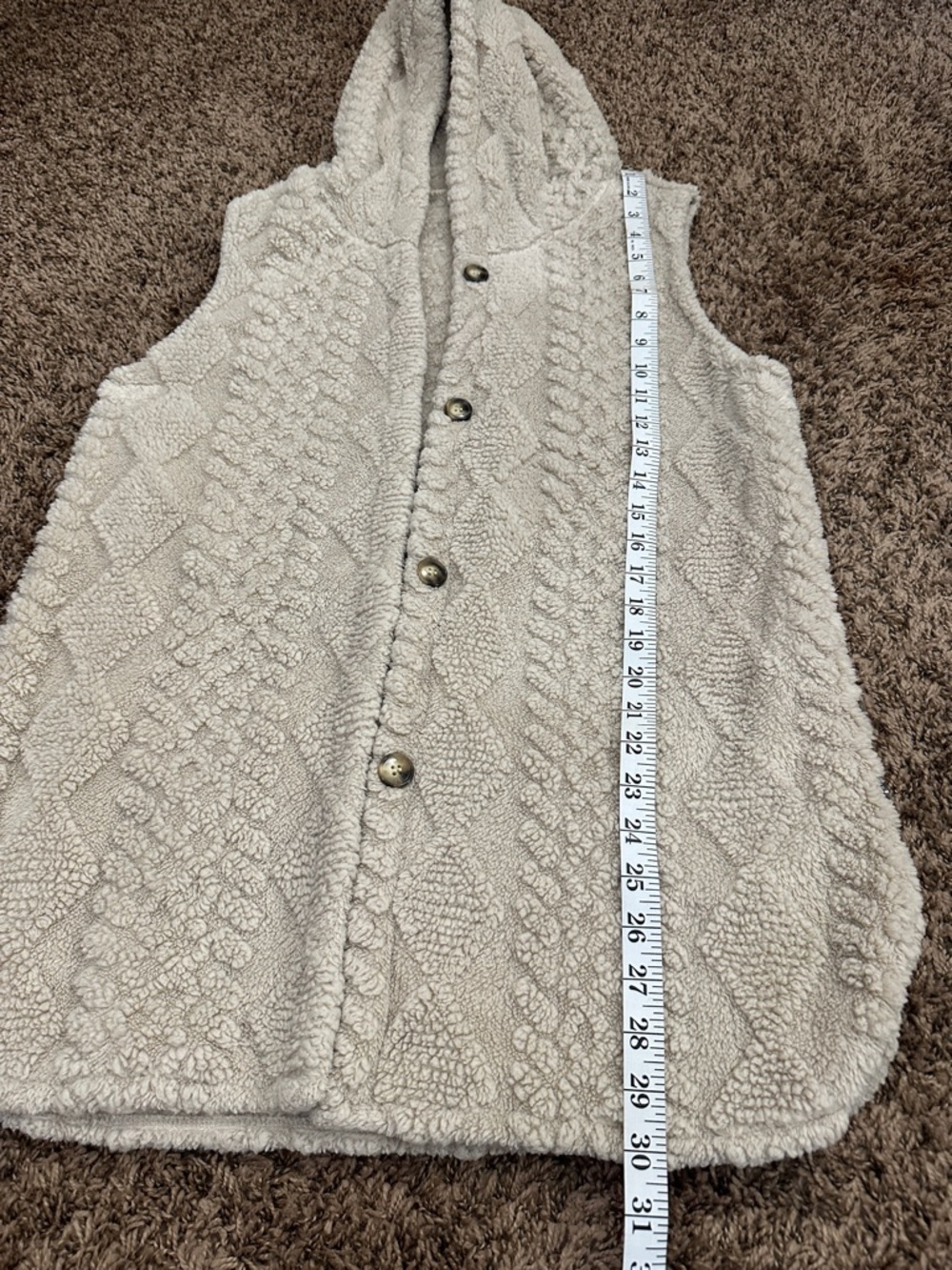 SHEIN Cream Hooded Cable Knit Button-Front Cardigan Vest - Picture 8 of 9